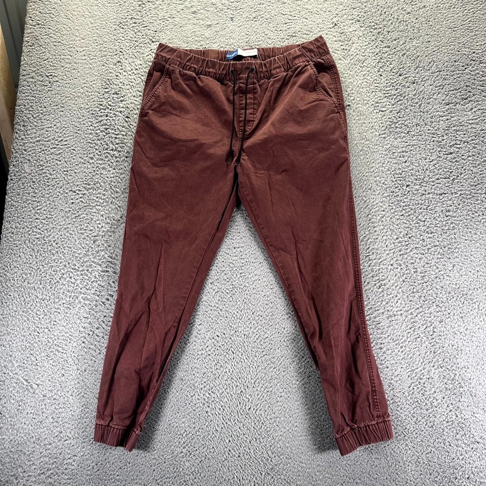 Old Navy Pant Mens L Red Cotton Jogger Tapered Stretch Built-In Flex Drawstring